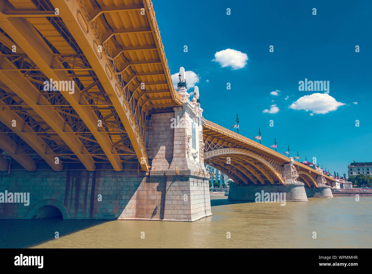 Margaret bridge of Budapest above Danube river in Hungary Stock Photo