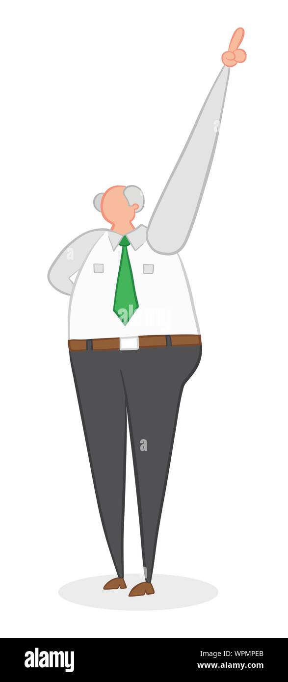 Vector illustration boss pointing up. Hand drawn. Colored outlines. Stock Vector