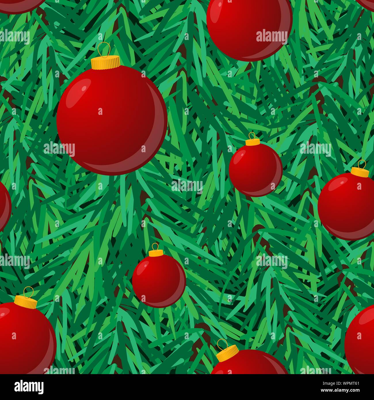 Fir branches with balls. Seamless pattern for Christmas and New Year ...