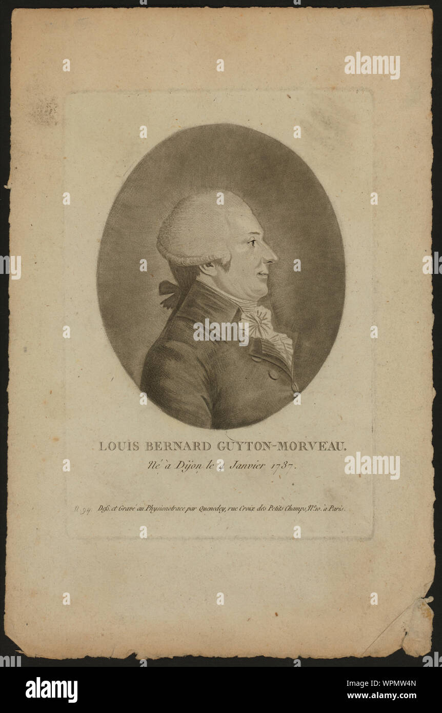 Louis Bernard Guyton-Morveau, né à Dijon le 4 janvier 1737; Head-and-shoulders profile portrait of French scientist Louis Bernard Guyton-Morveau.; Stock Photo