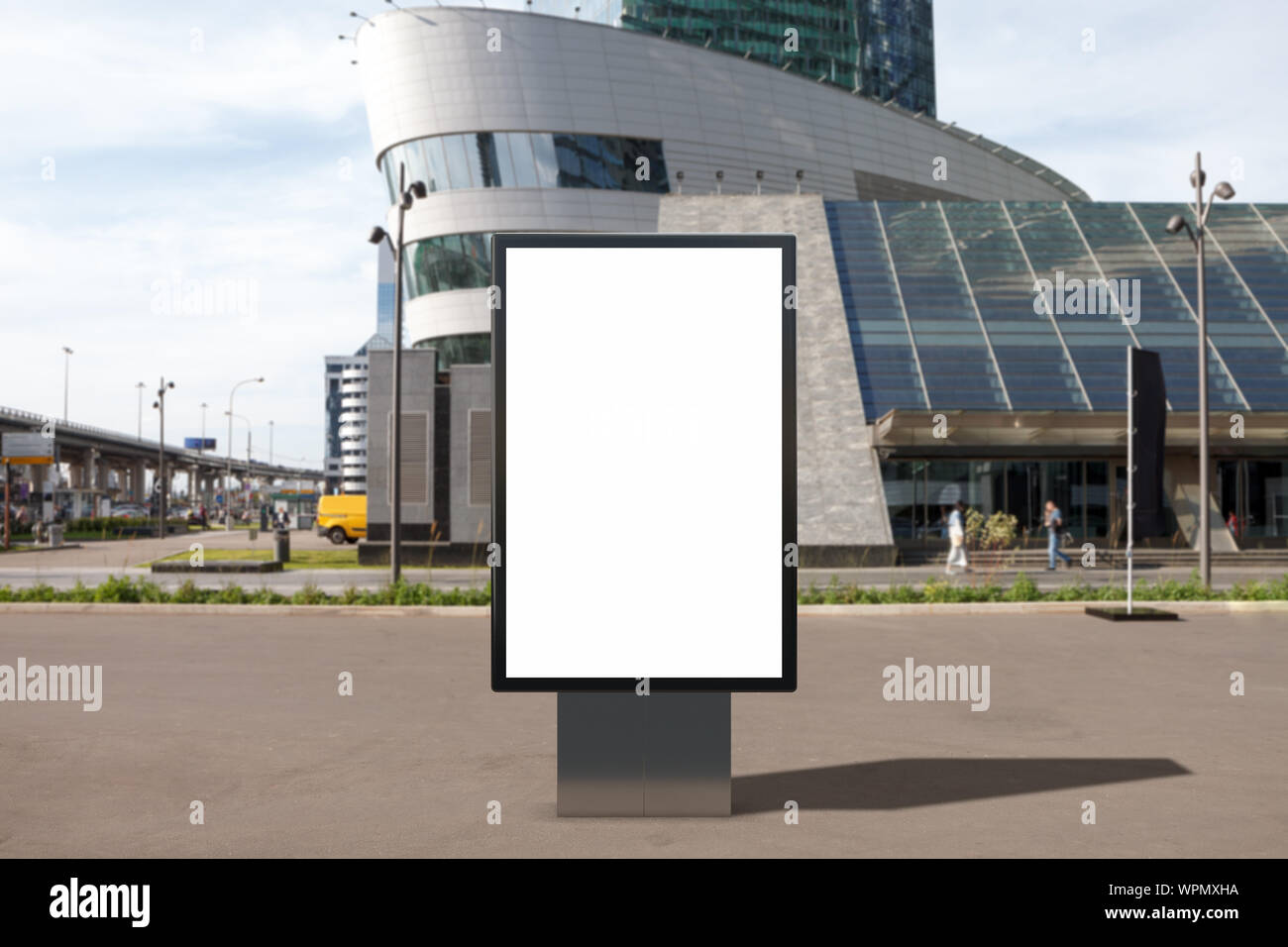 Blank street billboard poster stand mock up on city business district ...
