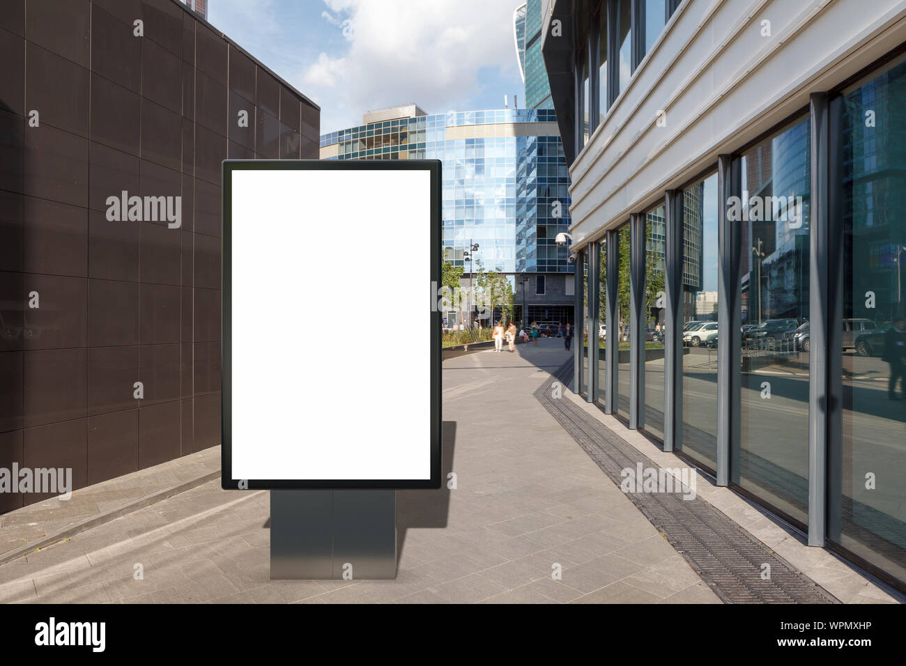 Blank street billboard poster stand mock up on city business district ...