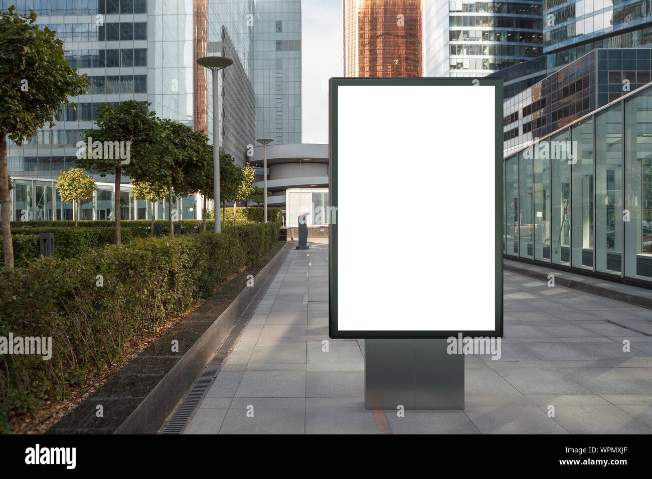 Blank street billboard poster stand mock up on city business district ...