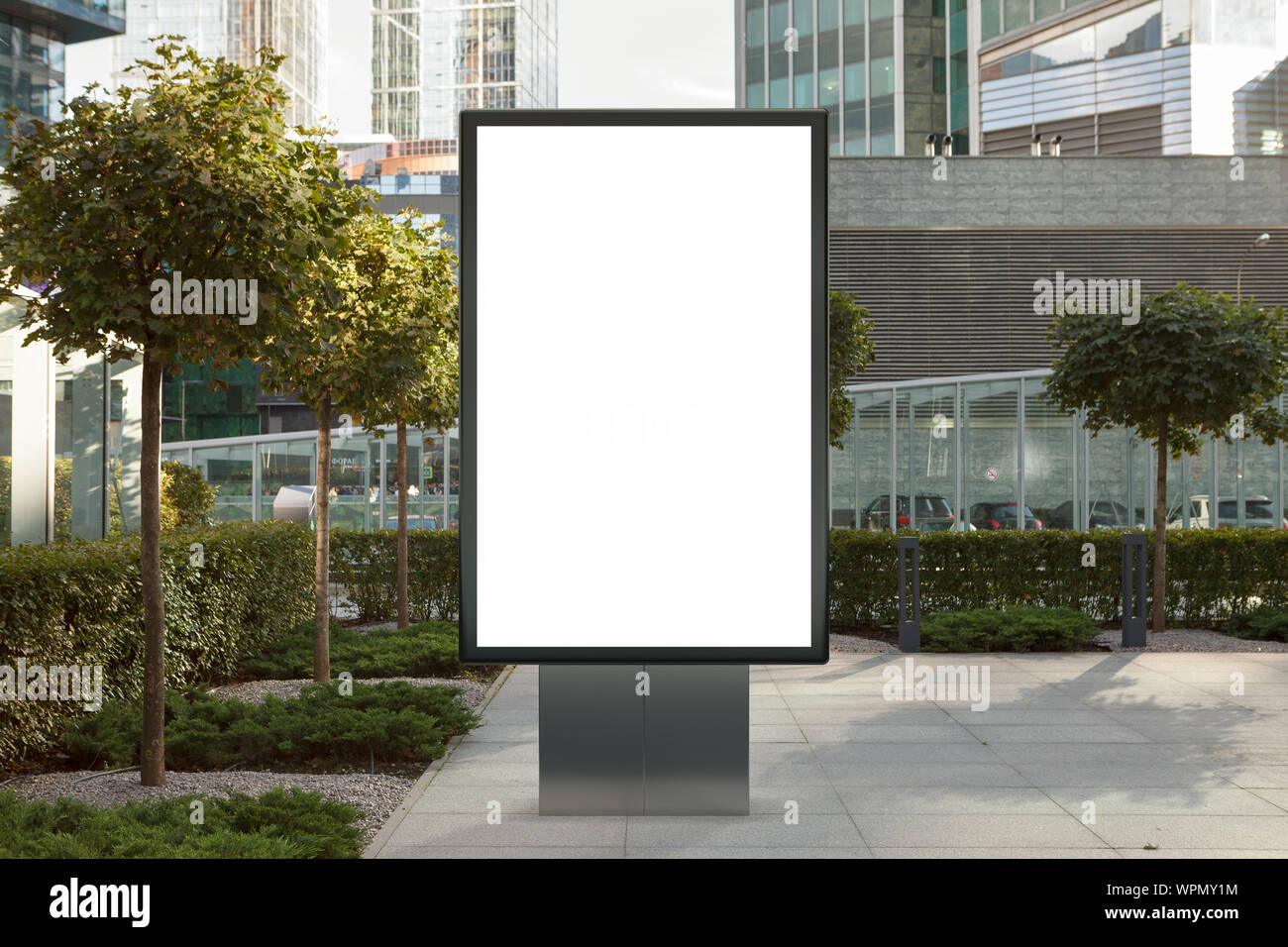 Blank street billboard poster stand mock up on city business district ...