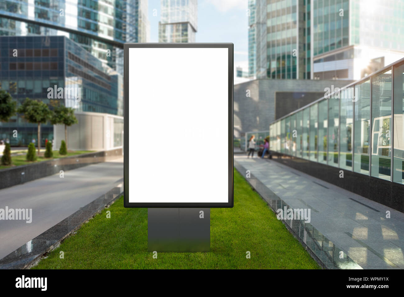 Blank street billboard poster stand mock up on city business district ...