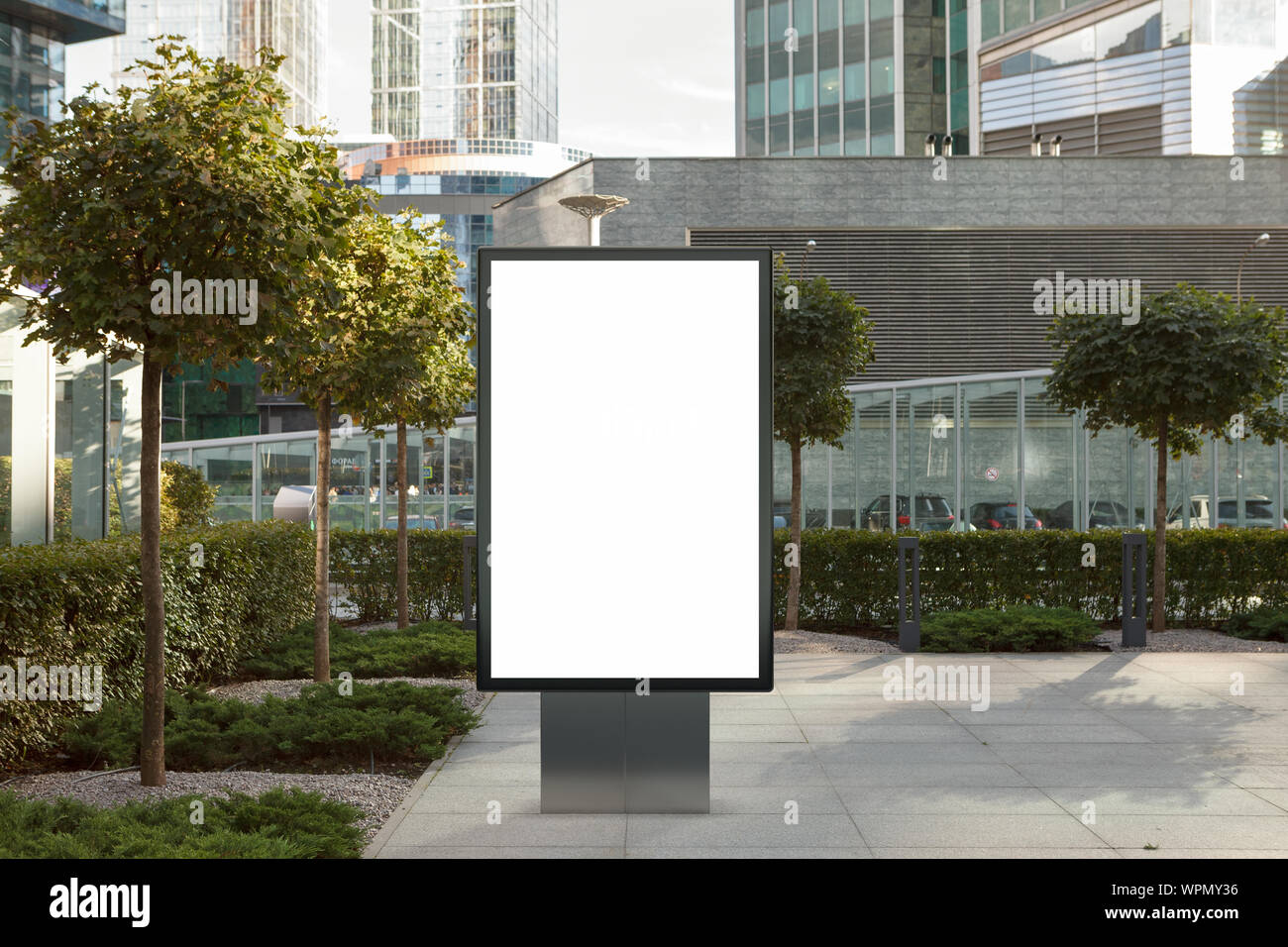 Blank street billboard poster stand mock up on city business district ...