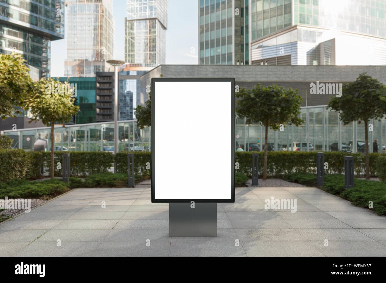 Blank street billboard poster stand mock up on city business district ...