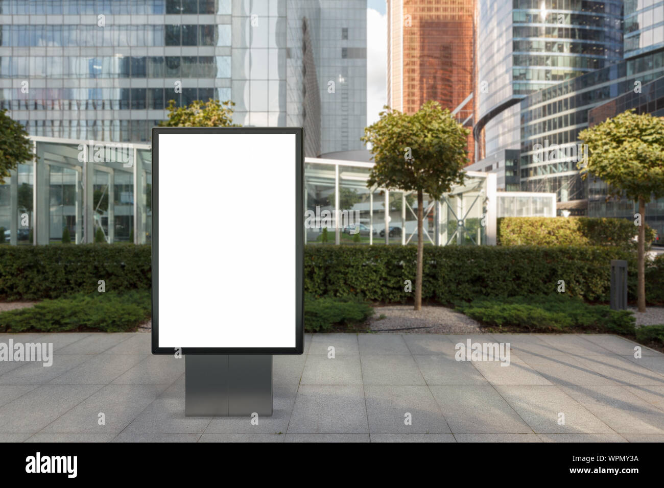 Blank street billboard poster stand mock up on city business district ...
