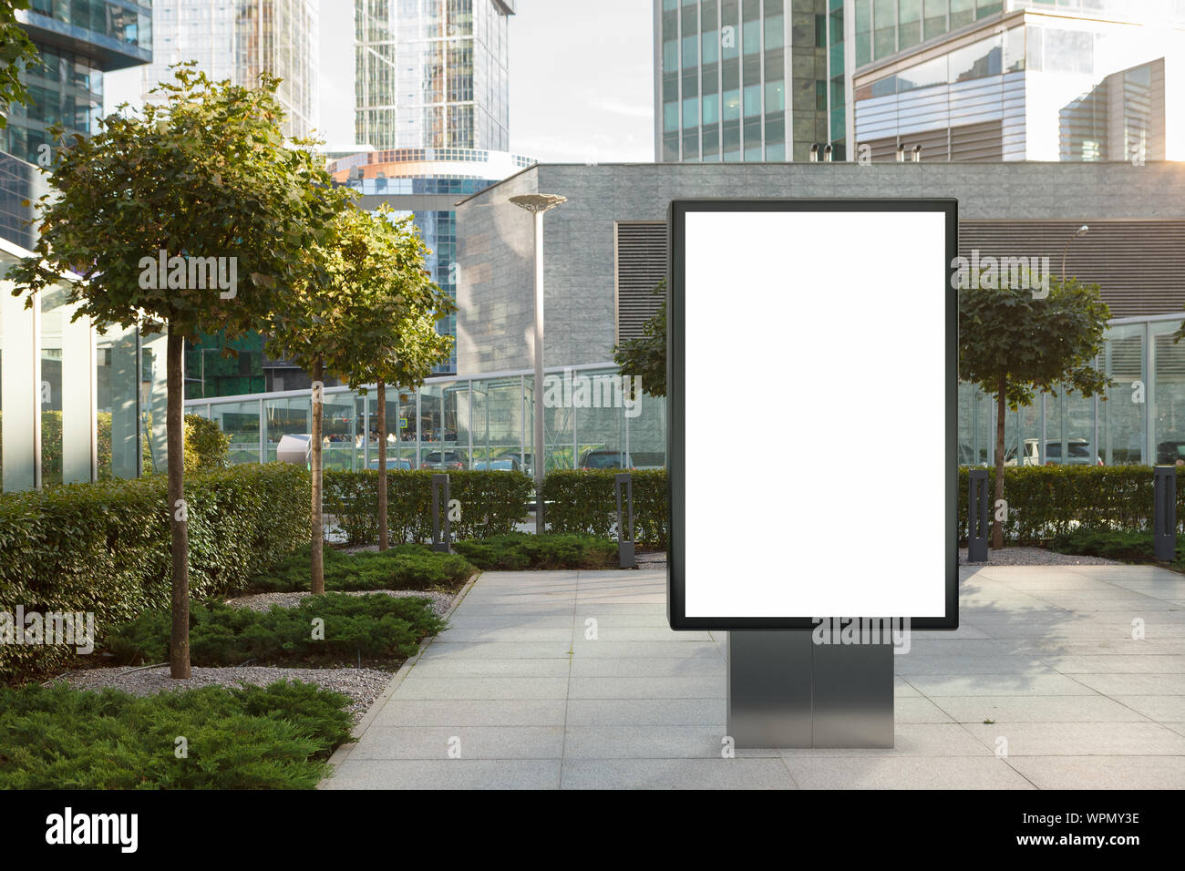 Blank street billboard poster stand mock up on city business district ...