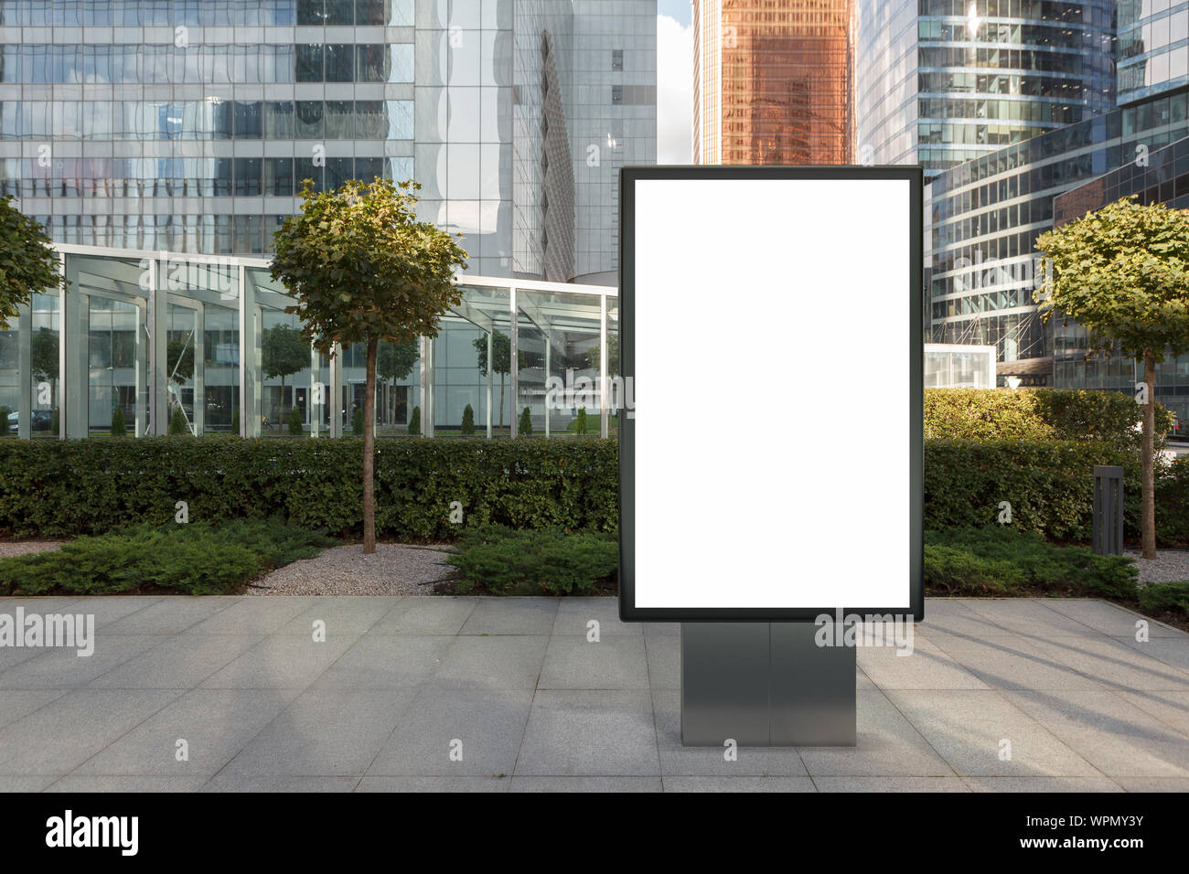 Blank street billboard poster stand mock up on city business district ...