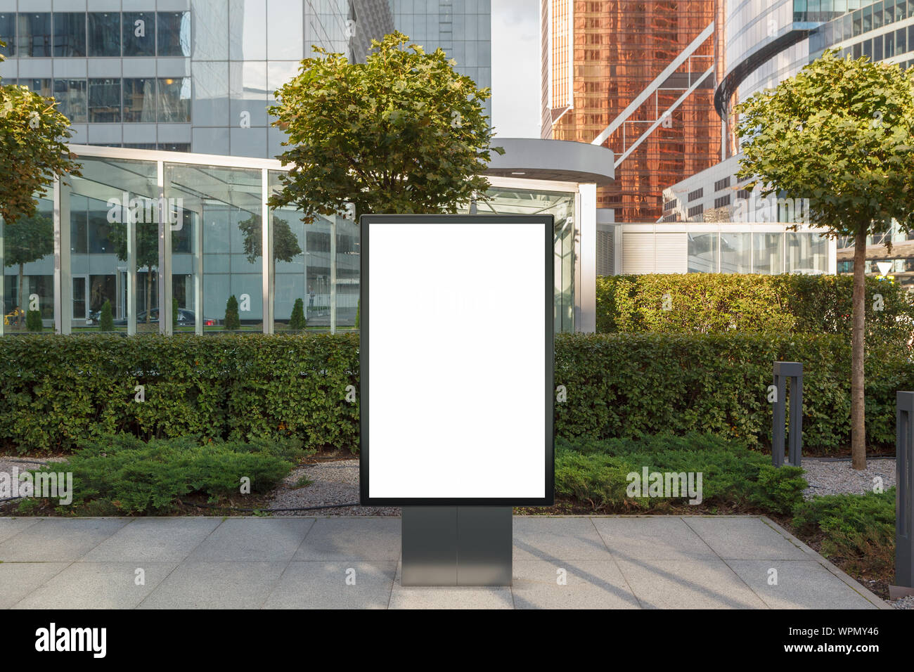 Blank street billboard poster stand mock up on city business district ...