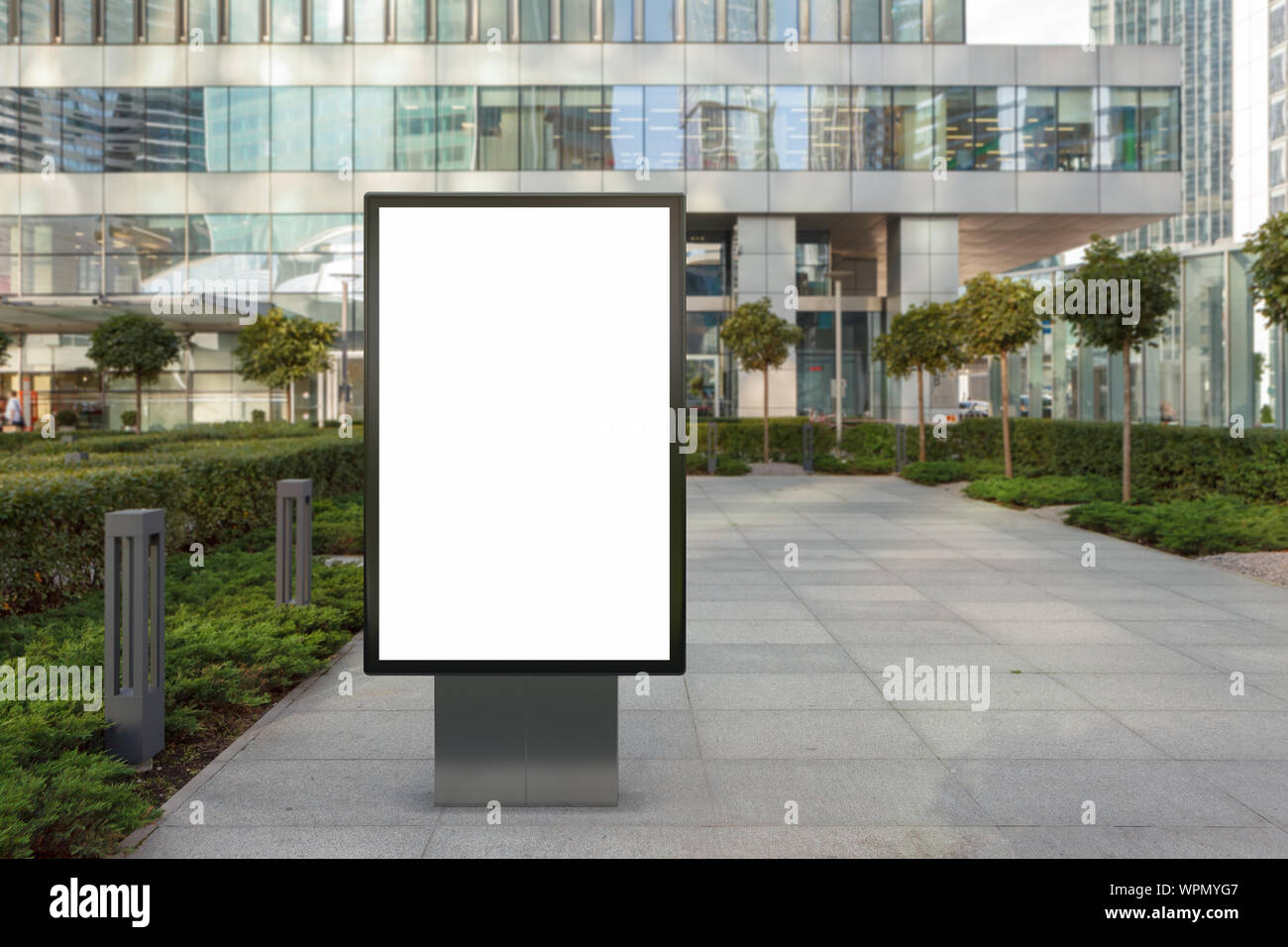 Blank street billboard poster stand mock up on city business district ...