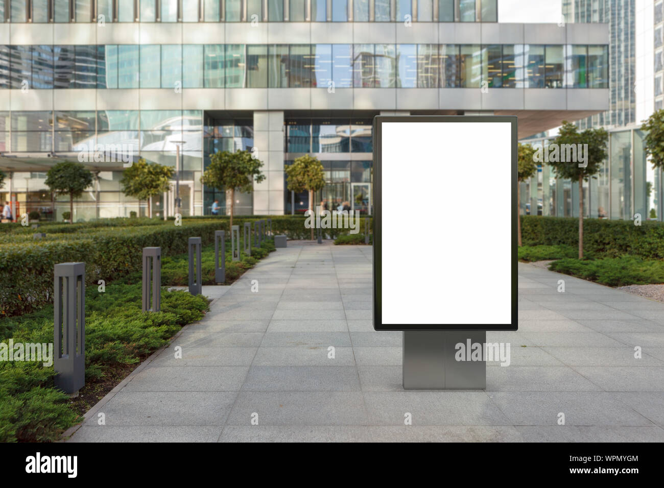 Blank street billboard poster stand mock up on city business district ...