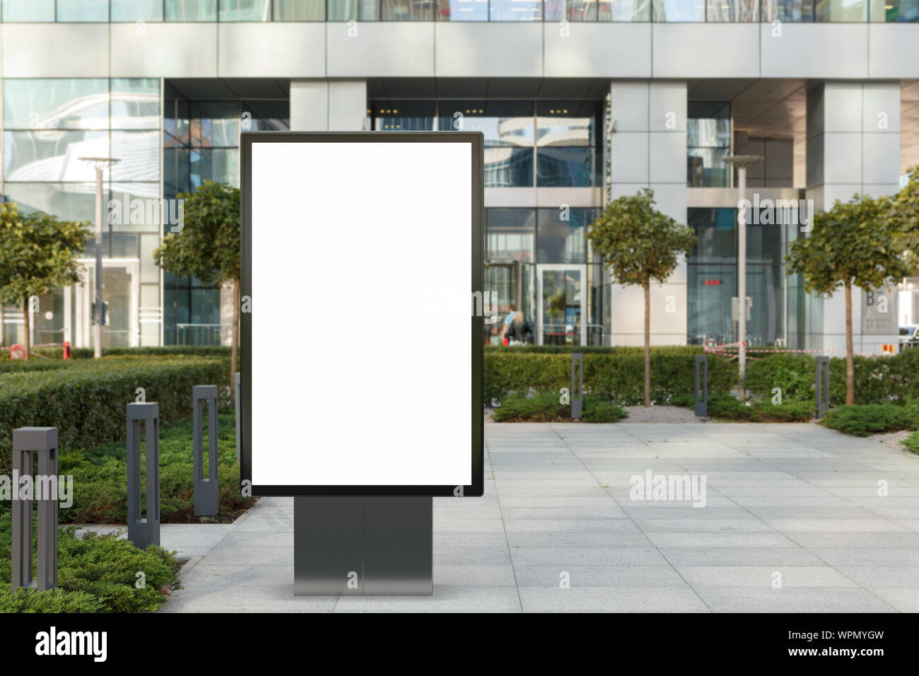 Blank street billboard poster stand mock up on city business district ...