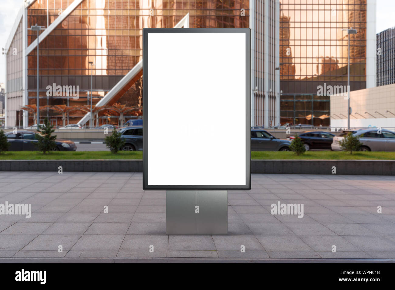 Blank street billboard poster stand mock up in city downtown Stock ...