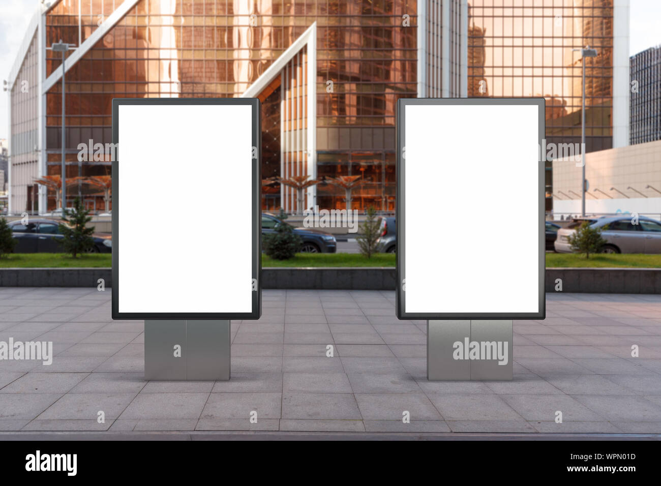 Two blank street billboard poster stands mock up in city downtown Stock ...