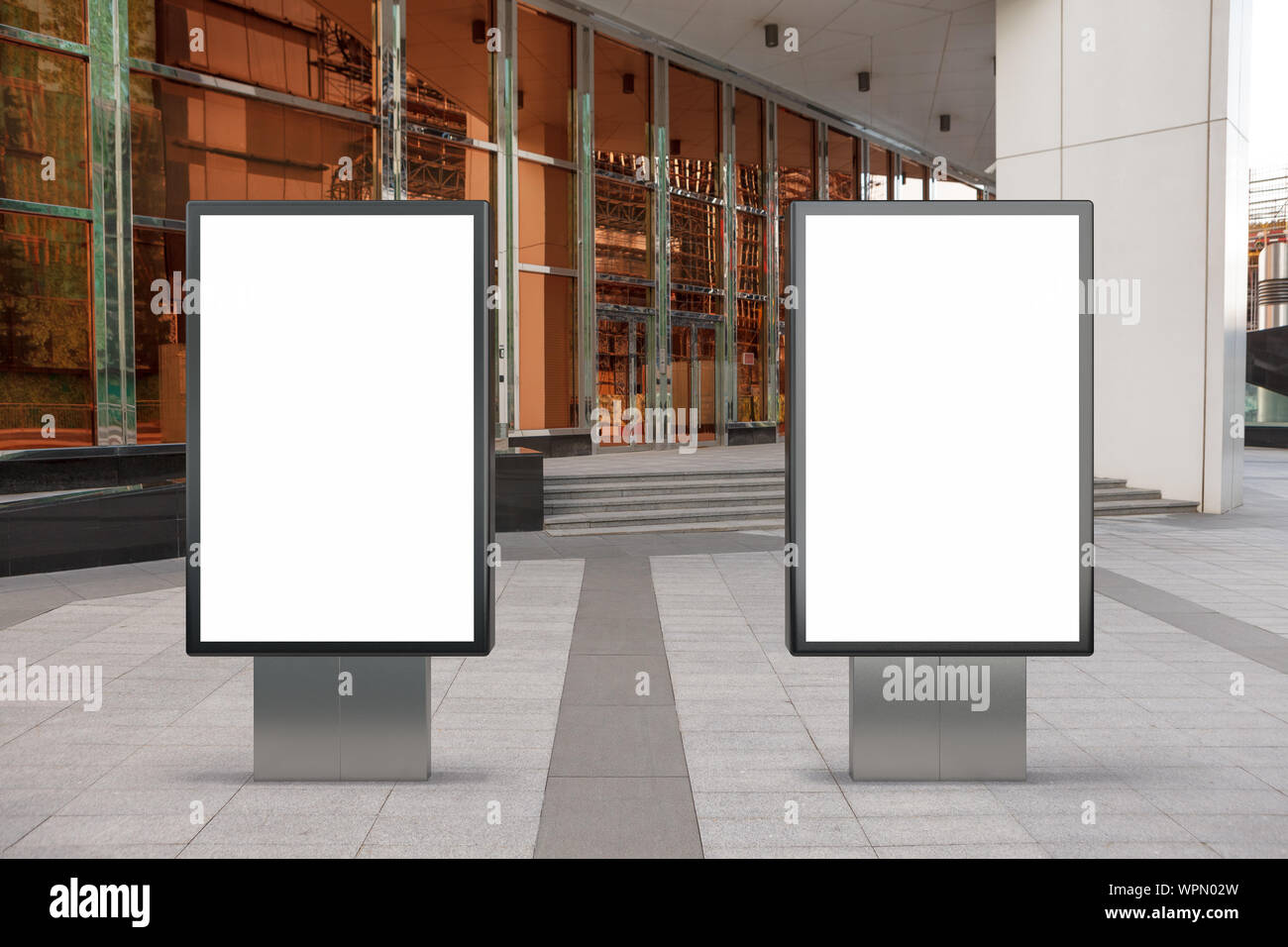 Two blank street billboard poster stands mock up in city downtown Stock ...
