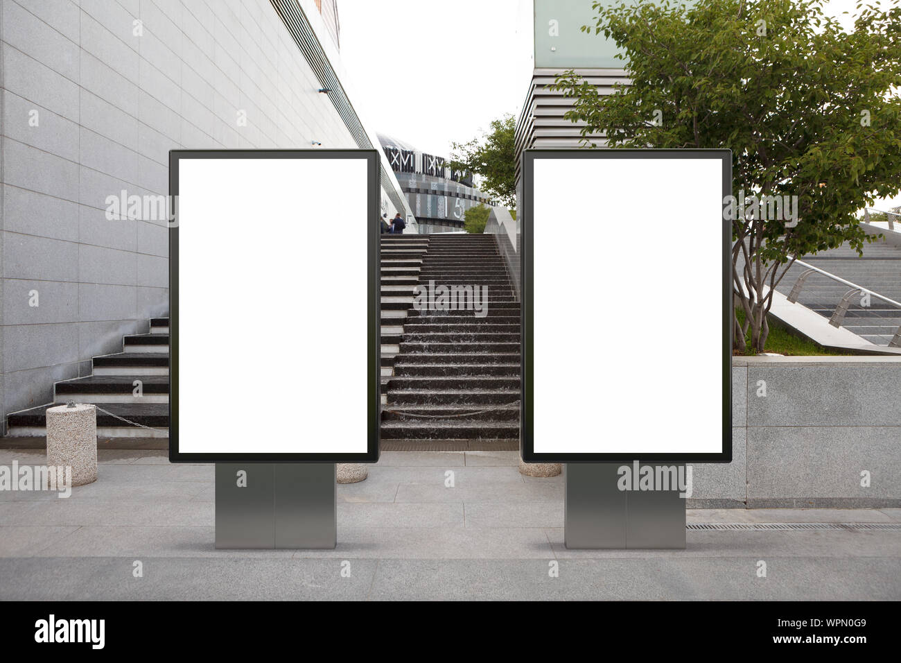 Two blank street billboard poster stands mock up in downtown Stock ...