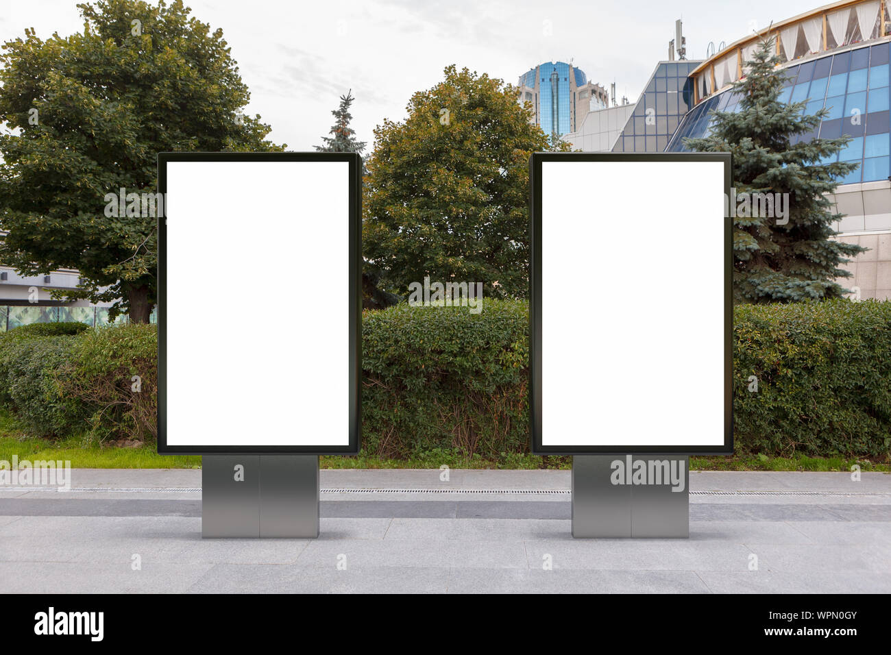 Two blank street billboard poster stands mock up in downtown Stock ...
