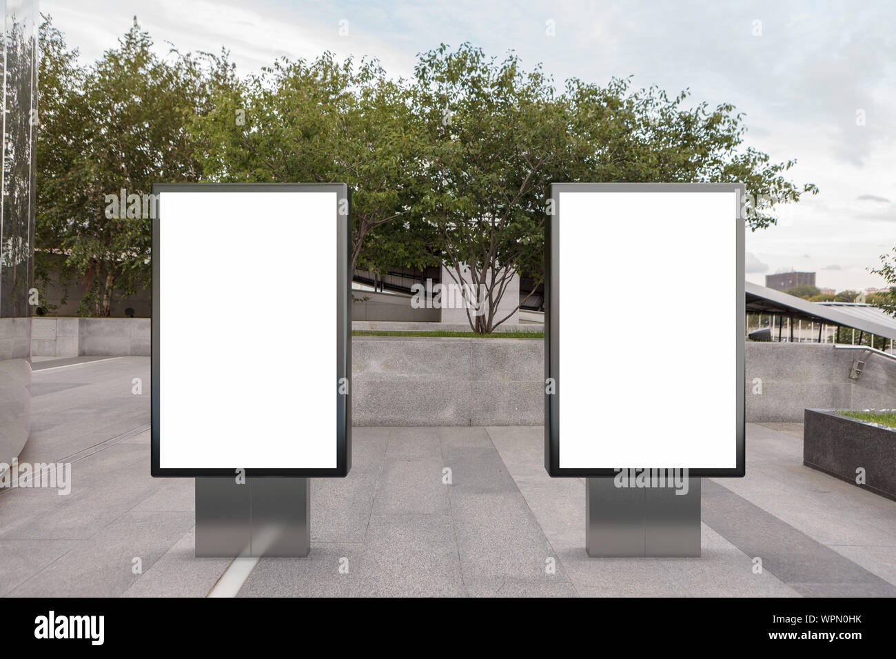 Two blank street billboard poster stands mock up in downtown Stock ...