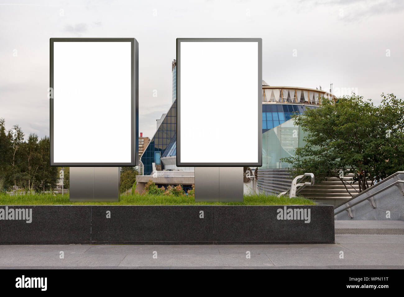 Two blank street billboard poster stands mock up in downtown Stock ...
