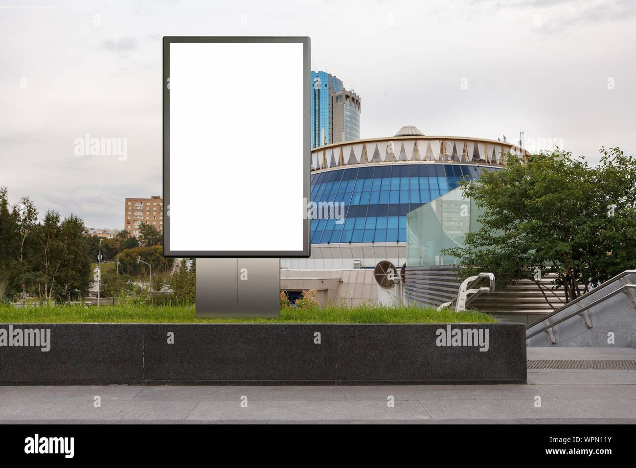 Blank street billboard poster stand mock up in downtown Stock Photo - Alamy