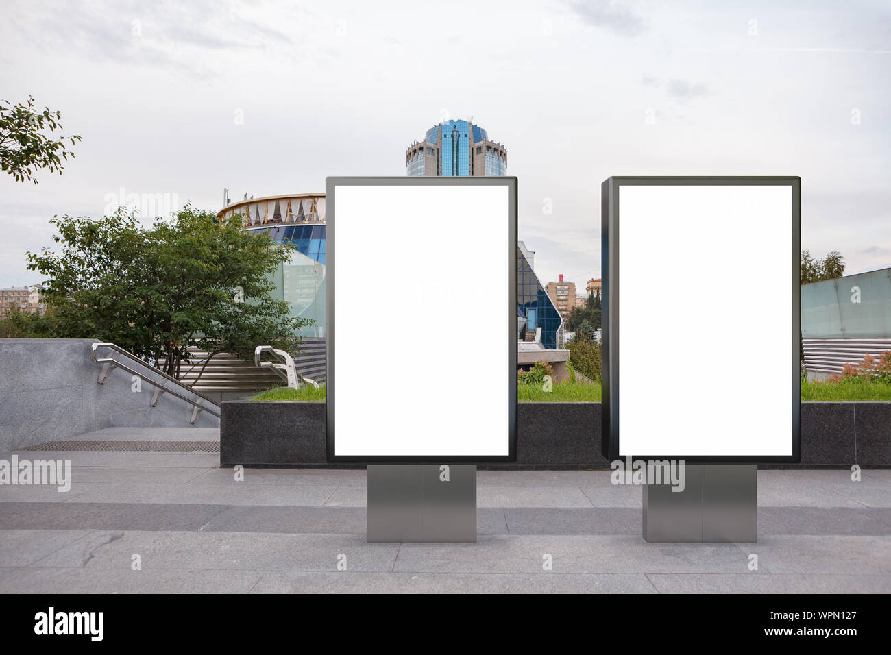 Two blank street billboard poster stands mock up in downtown Stock ...