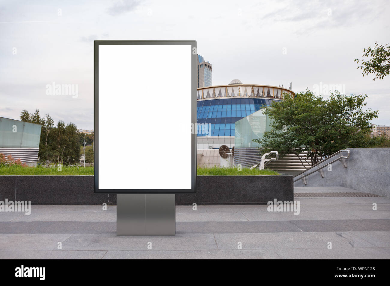 Blank street billboard poster stand mock up in downtown Stock Photo - Alamy