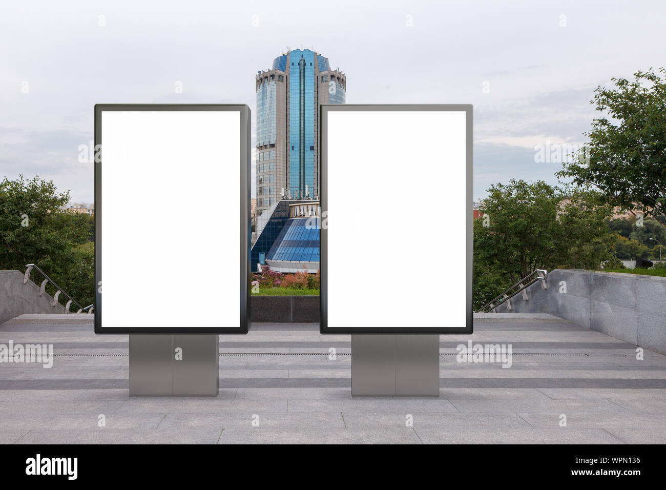 Two blank street billboard poster stands mock up in downtown Stock ...