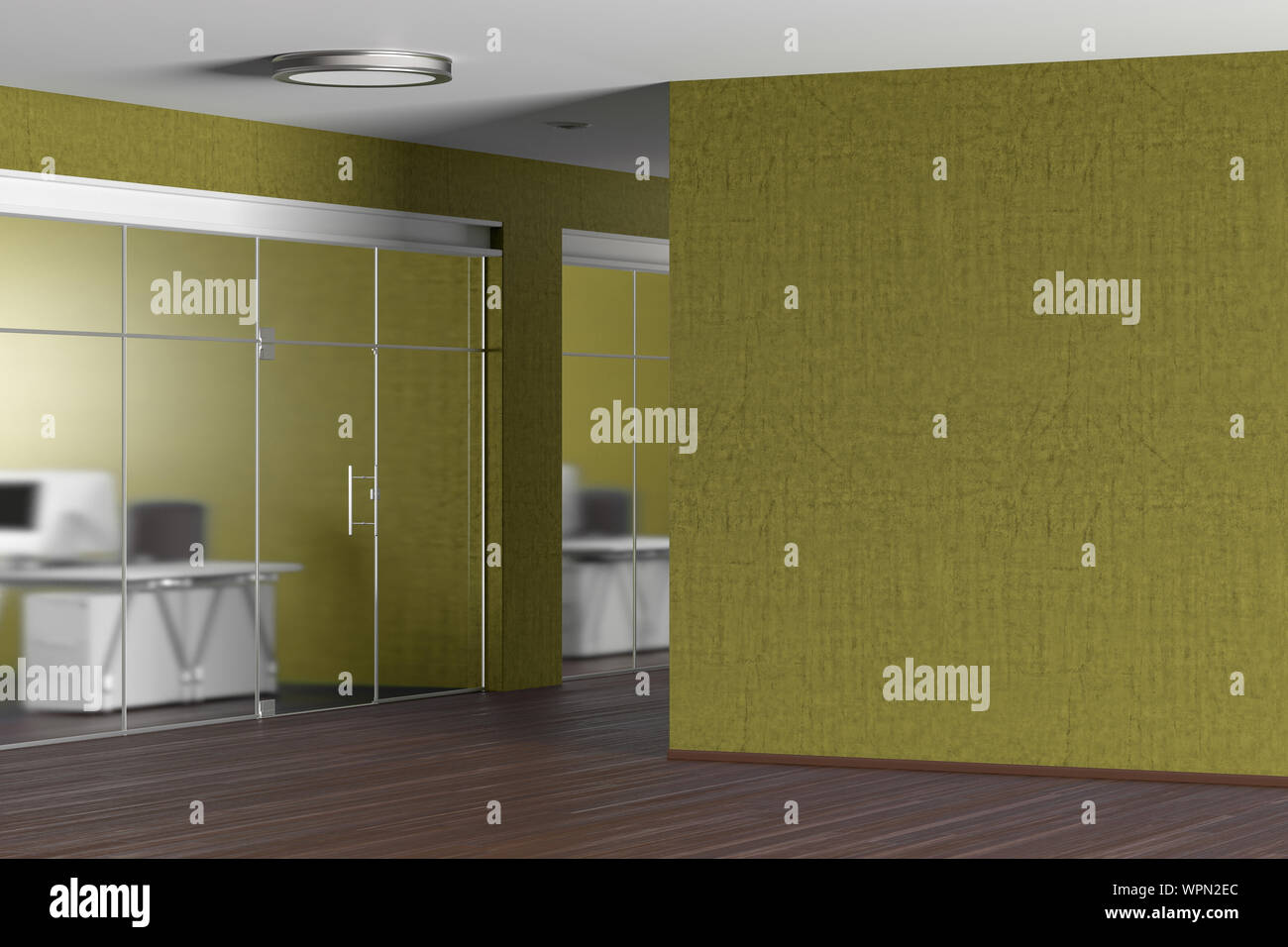 Download Blank Wall Mock Up In Yellow Modern Office 3d Illustration Stock Photo Alamy PSD Mockup Templates