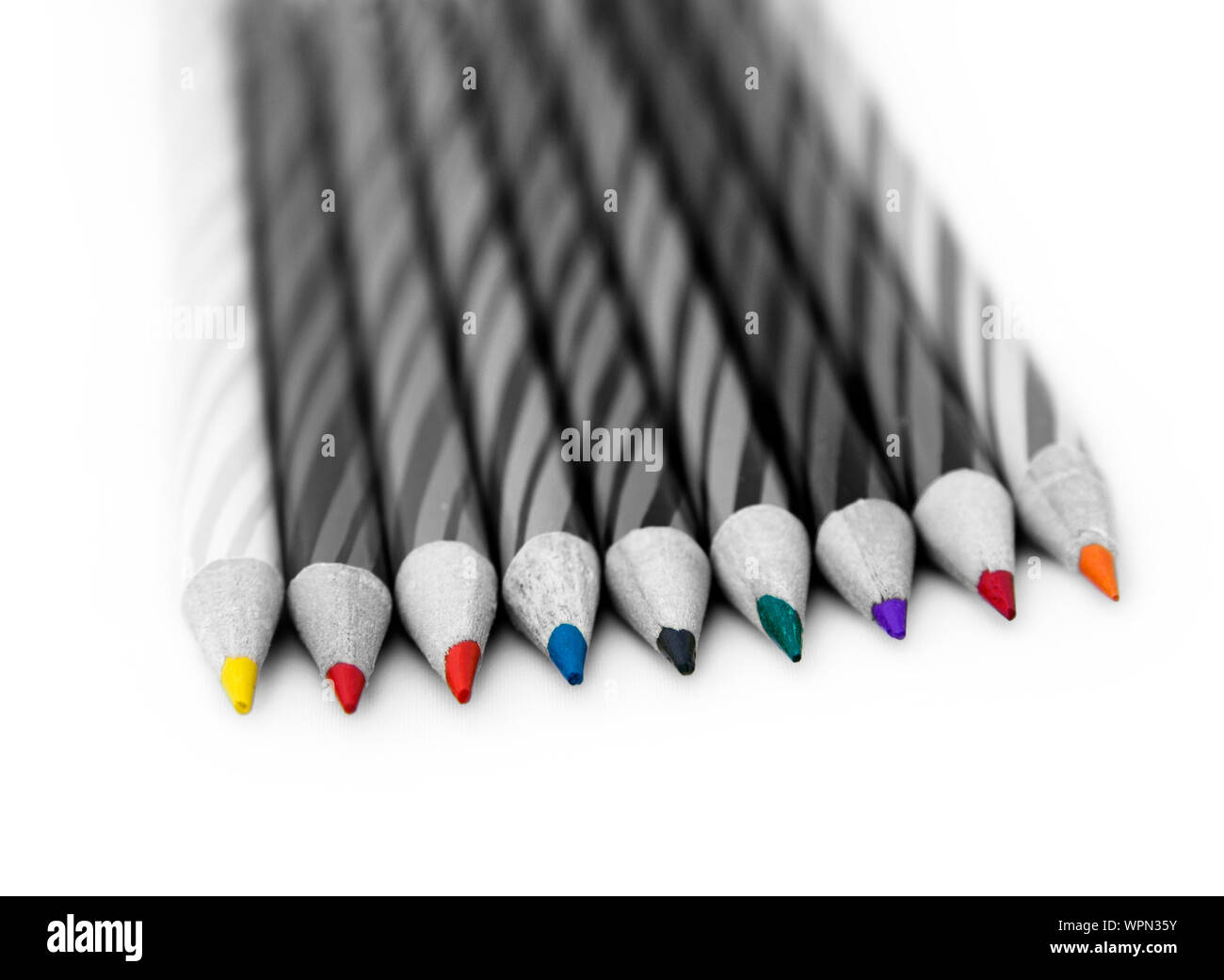 Coloured pencils, crayons, white background Stock Photo