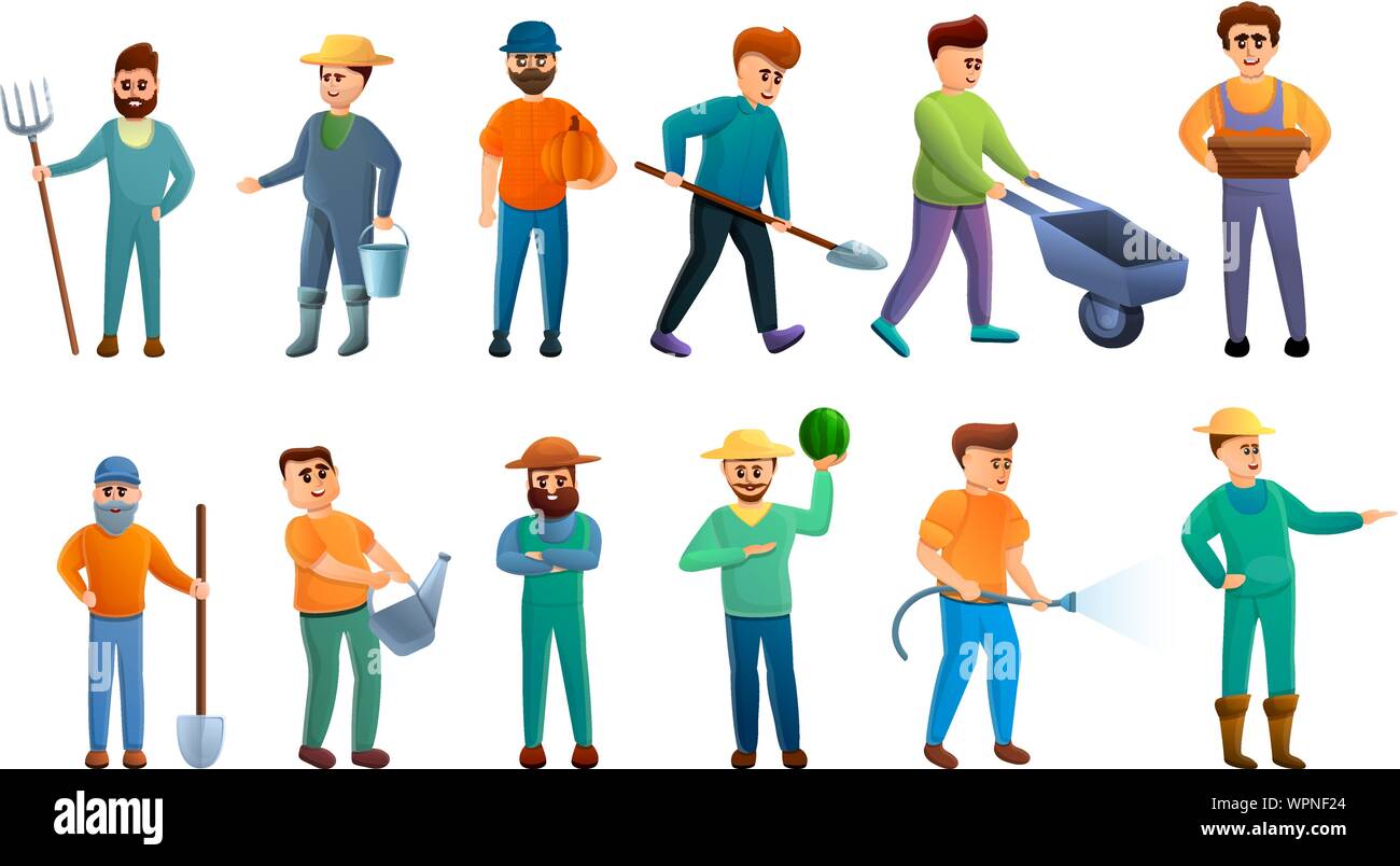 Farmer icons set. Cartoon set of farmer vector icons for web design ...