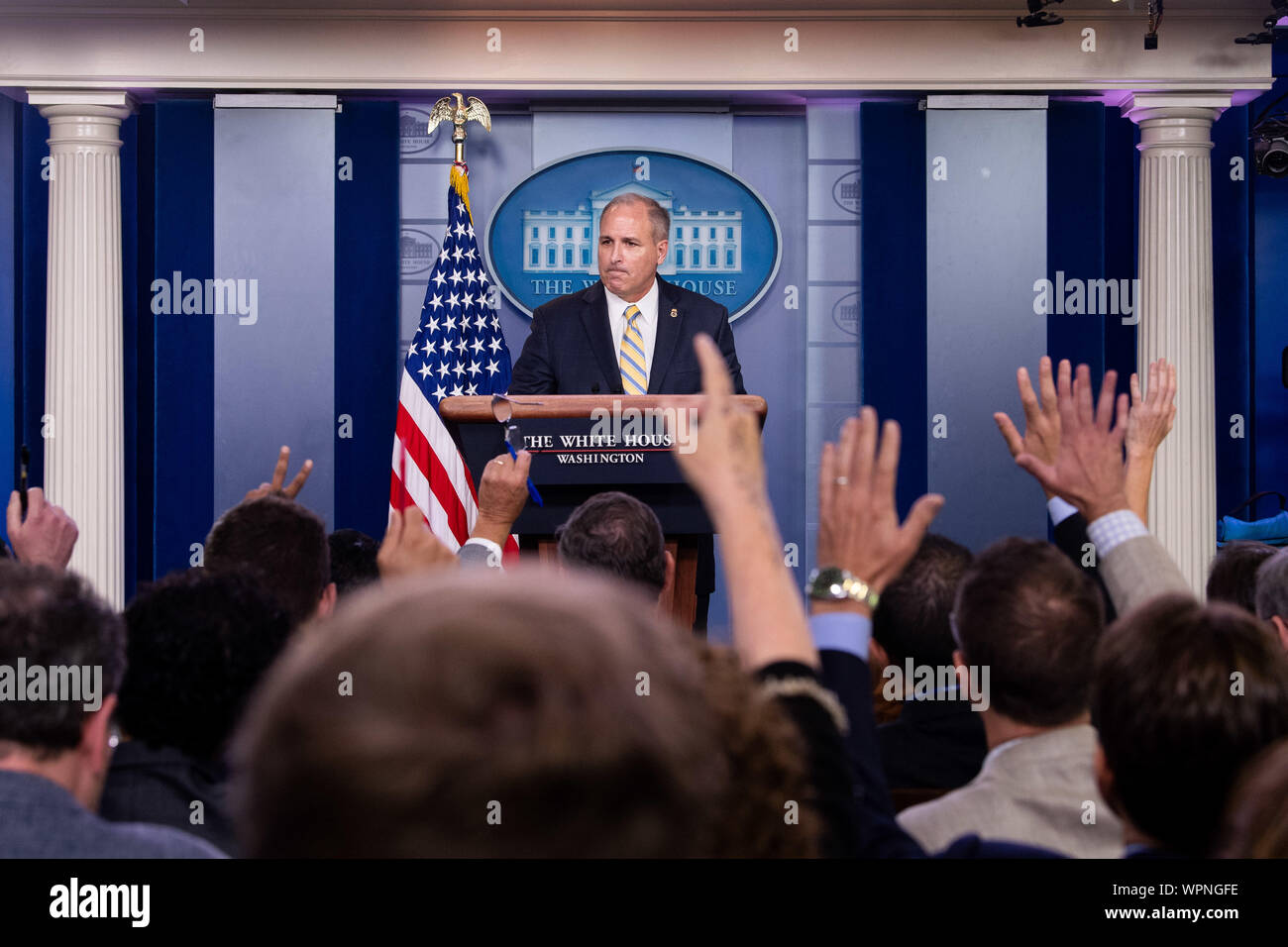 Acting Commissioner of Customs and Border Protection speaks to the media at the White House in Washington, DC on Monday, September 9, 2019. Photo by Kevin Dietsch/UPI Stock Photo