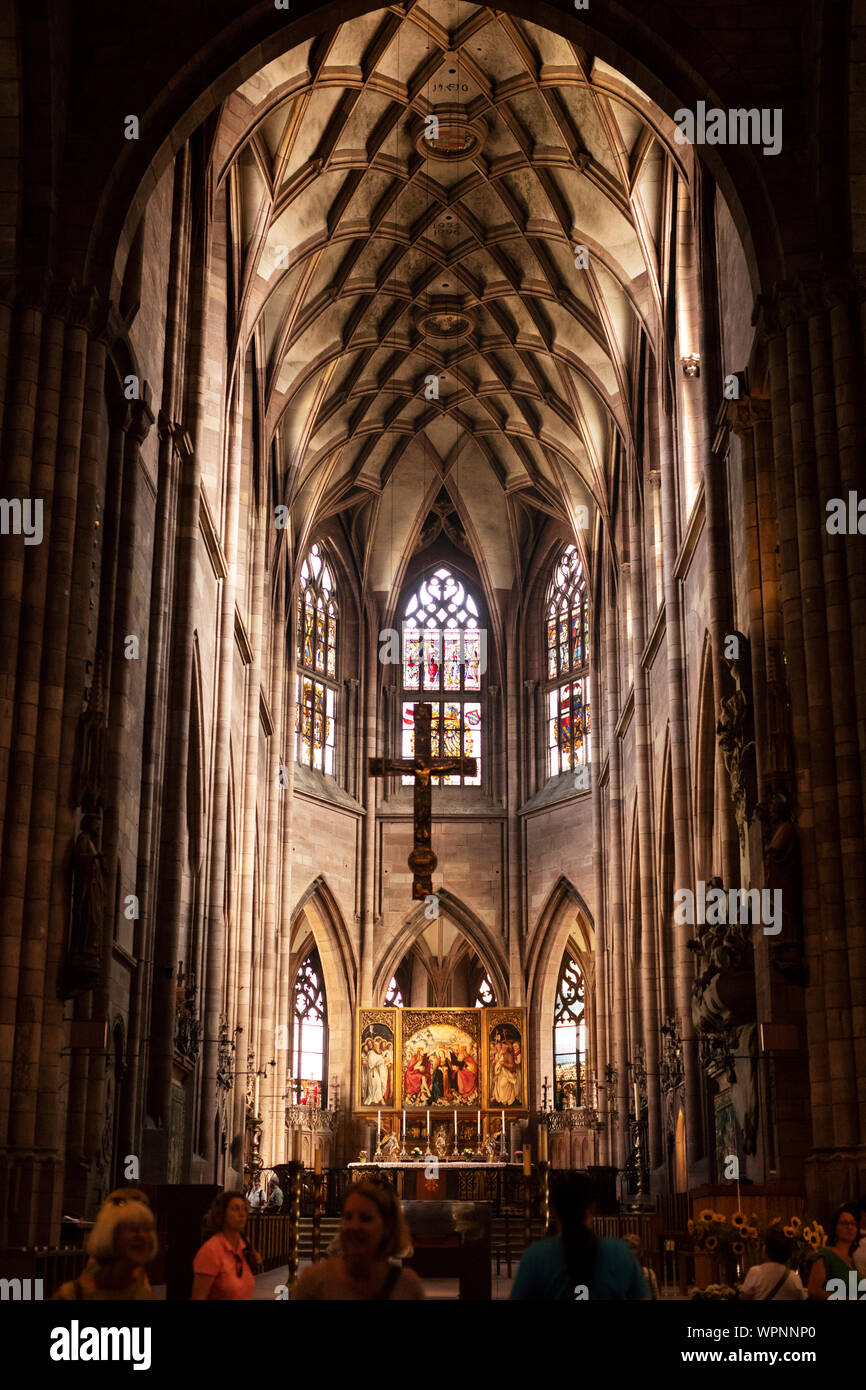 The interior and altar of the cathedral (minster) in Freiburg im Breisgau, Baden-Württemberg, Germany. Stock Photo