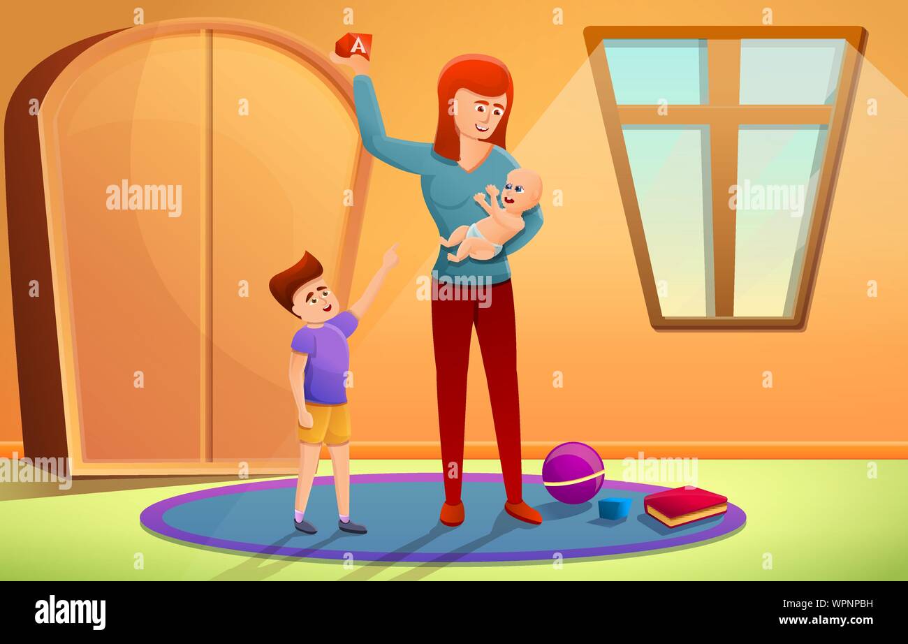 Babysitter concept banner. Cartoon illustration of babysitter vector