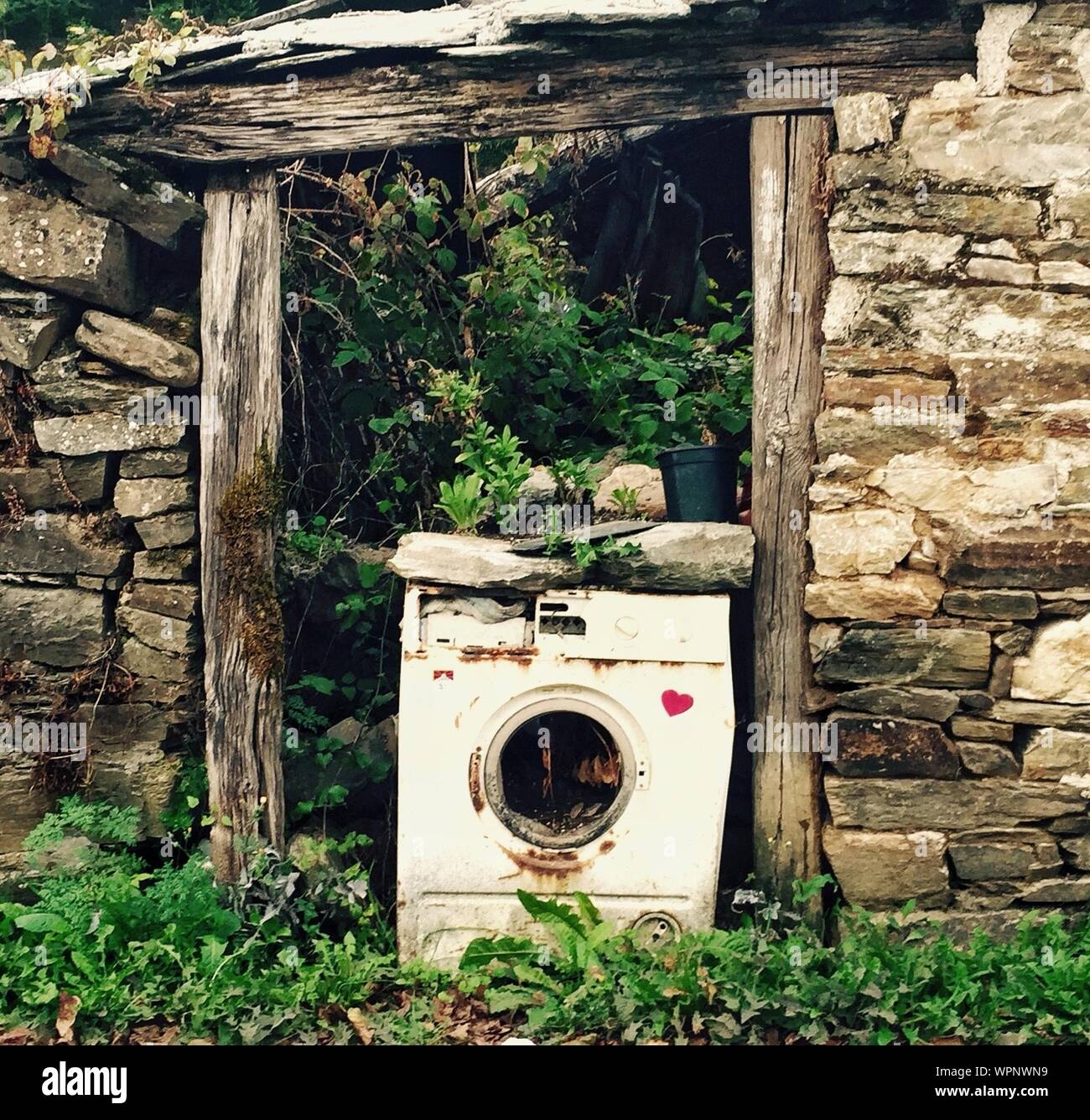 Damaged Washing Machine By Abandoned House Stock Photo Alamy