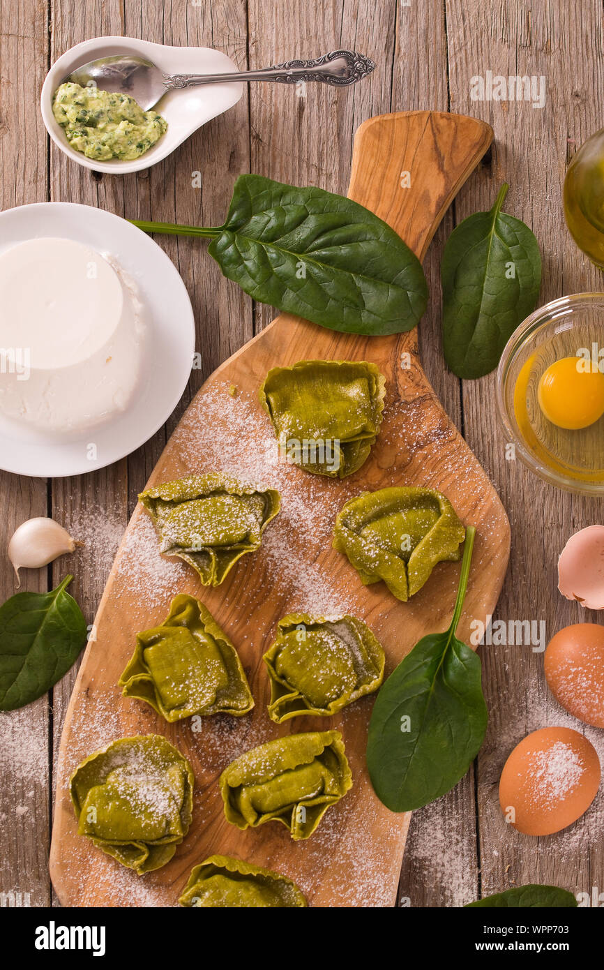Spinach ravioli with ricotta cheese filling Stock Photo Alamy