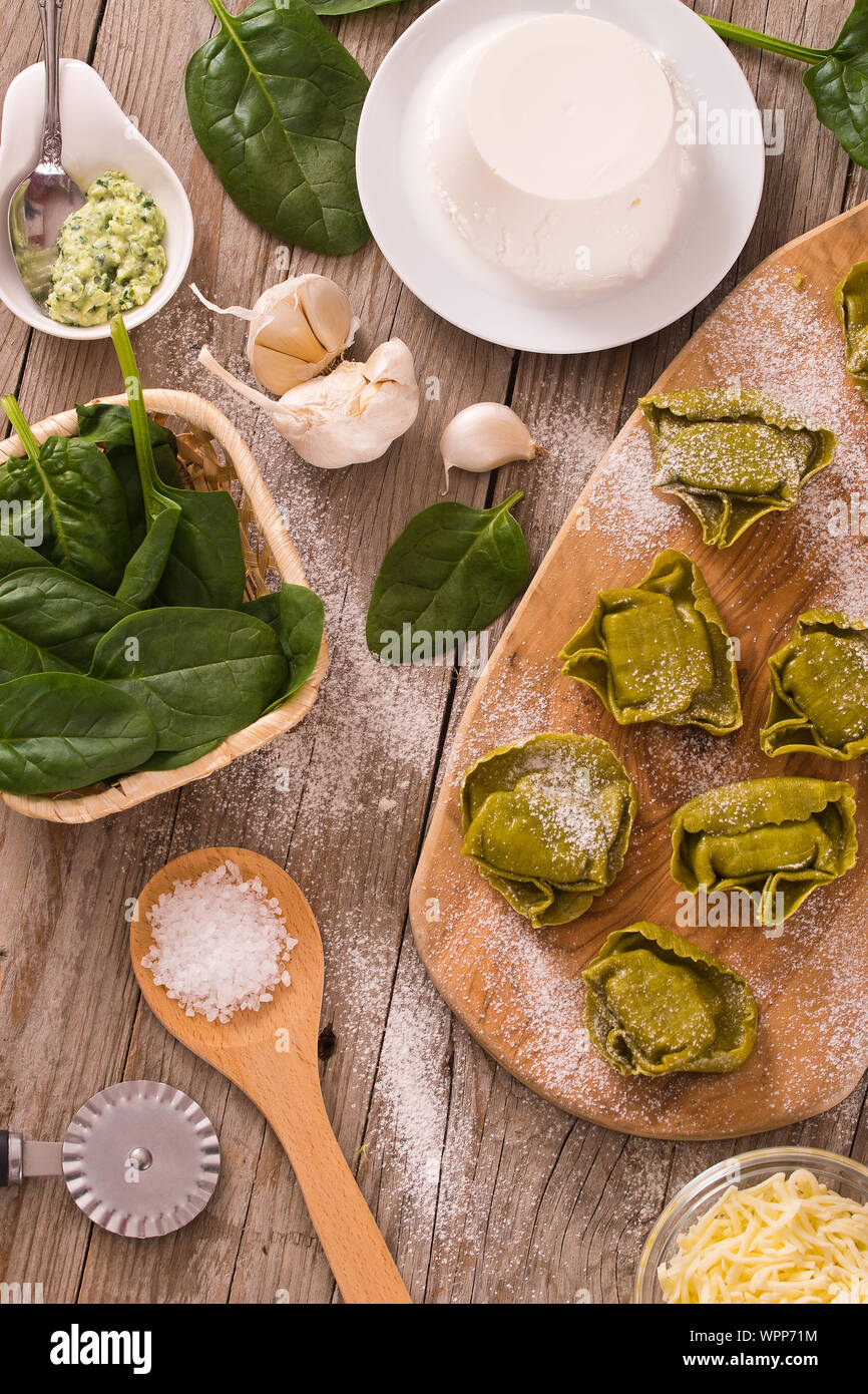Spinach ravioli with ricotta cheese filling Stock Photo - Alamy
