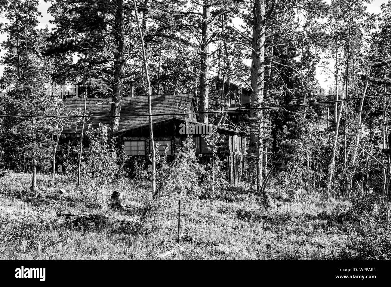 Log cabin in mountains Black and White Stock Photos & Images - Alamy