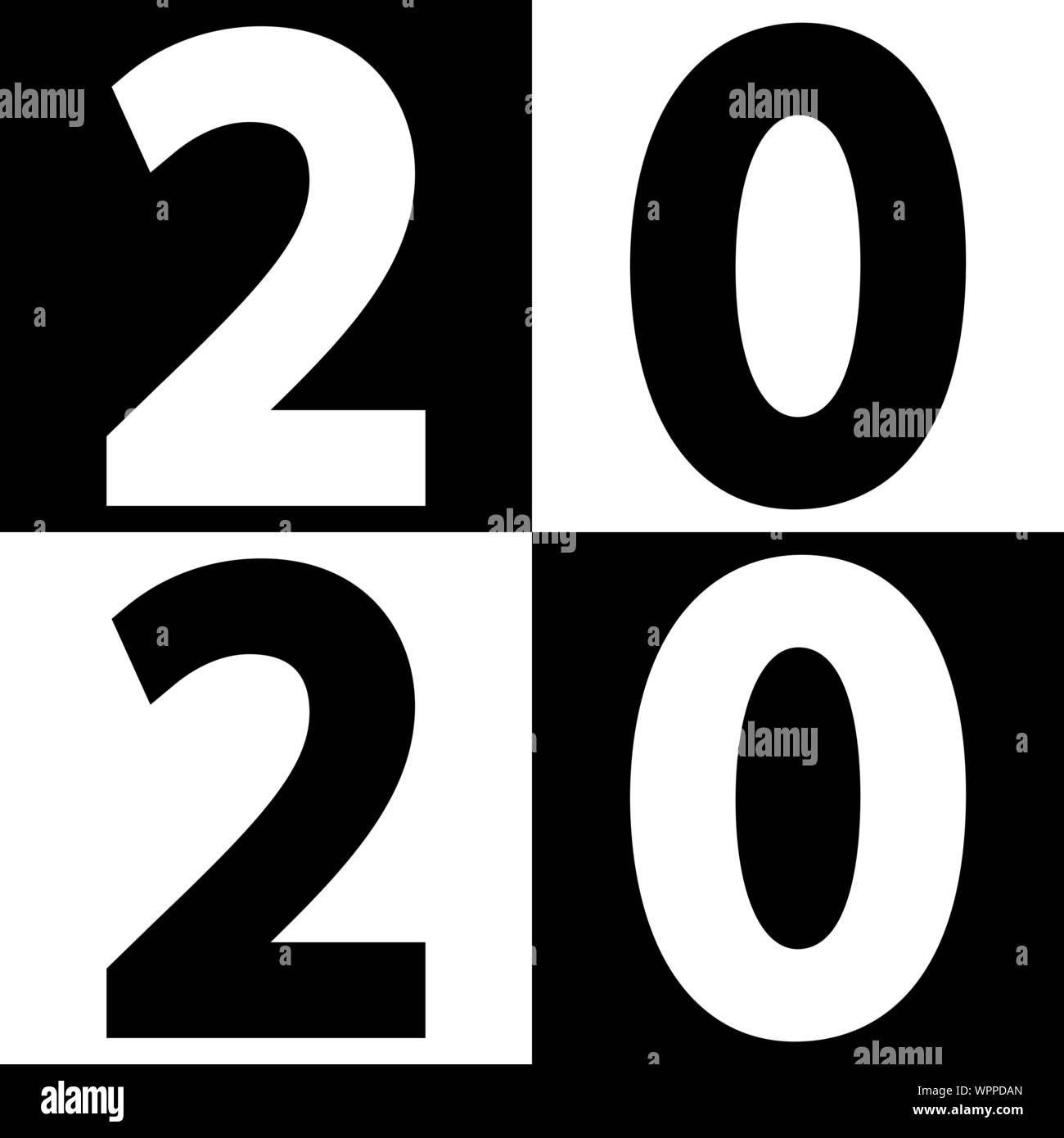 Symbols of the beginning of the new 2020 year. Date Digit Icons on Black and White Background Stock Vector