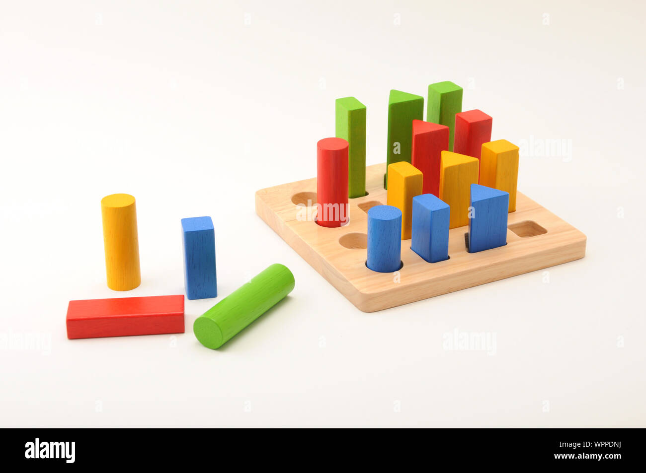 toy aligned wooden blocks multicolor bricks isolated on white ...