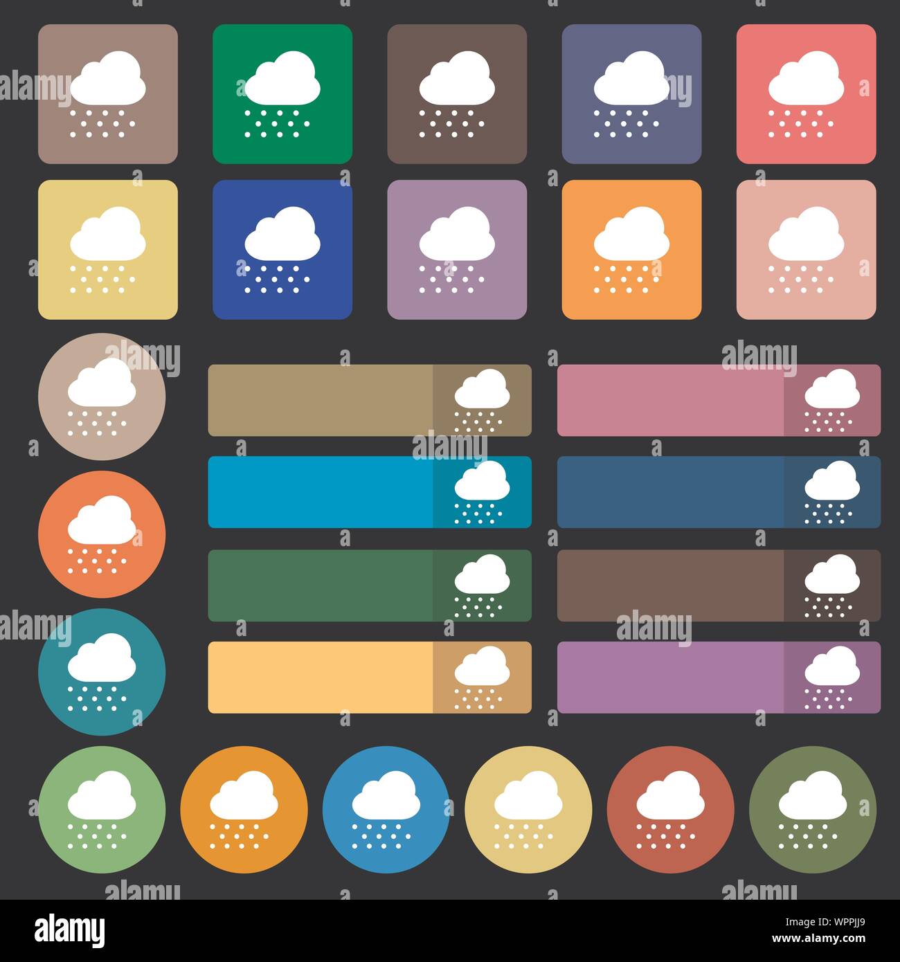 snowing icon sign. Set from twenty seven multicolored flat buttons ...