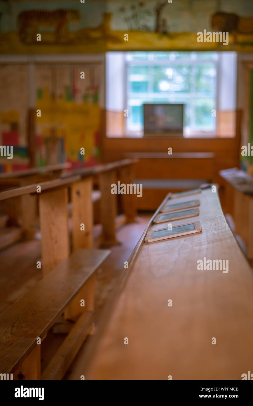 Antique school classroom desk hi-res stock photography and images - Alamy