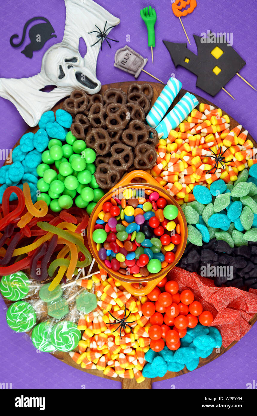 Colorful Happy Halloween Trick Or Treat Candy Grazing Platter Charcuterie Board Stock Photo Alamy