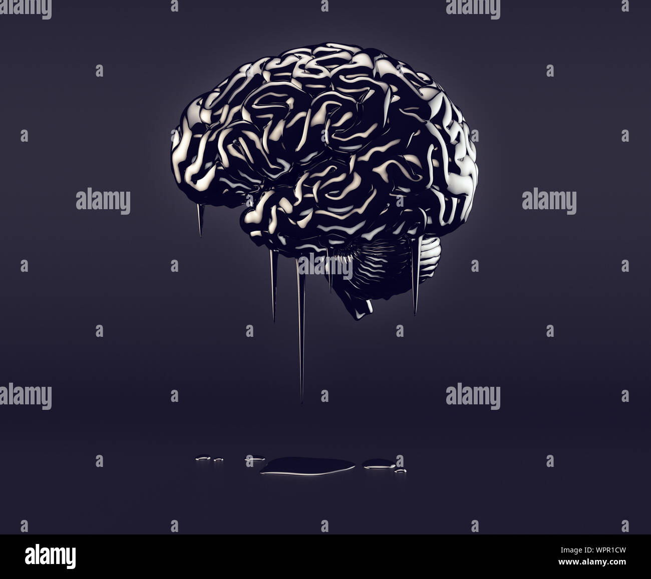 3d illustration of human brain made of oil, concept of petroleum mania Stock Photo