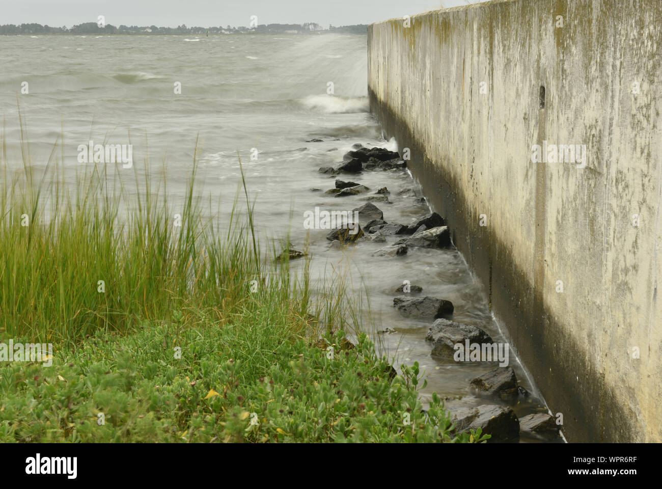 Water rises during Hurricane Dorian at Joint Base Langley Eustis, Virginia, September 6, 2019. Many planes and personnel were evacuated in preparation for the hurricane. (U.S. Air Force photo by Airman 1st Class Sarah Dowe) Stock Photo