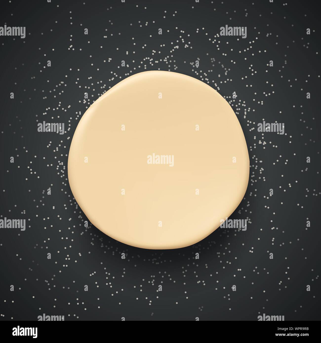 rolled out round dough on dark Stock Vector