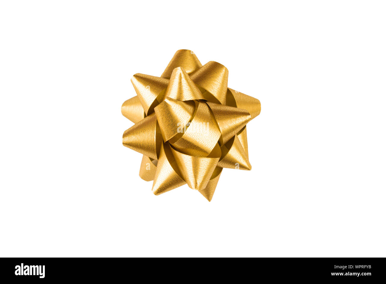 Golden paper holiday bow over white isolated background. Single object