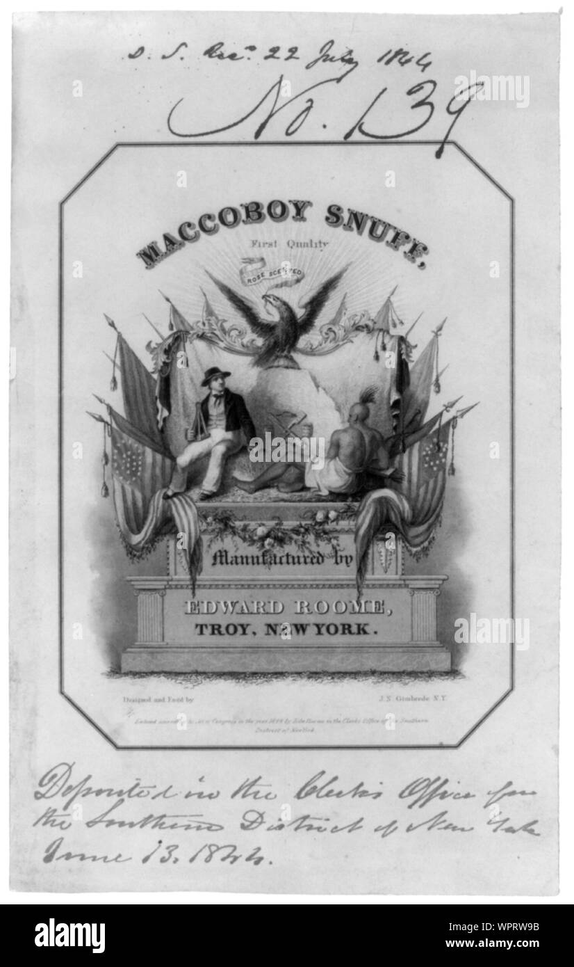 Maccoboy Snuff - First quality, rose scented - Manufactured by Edward Roome, Troy, New York. Stock Photo