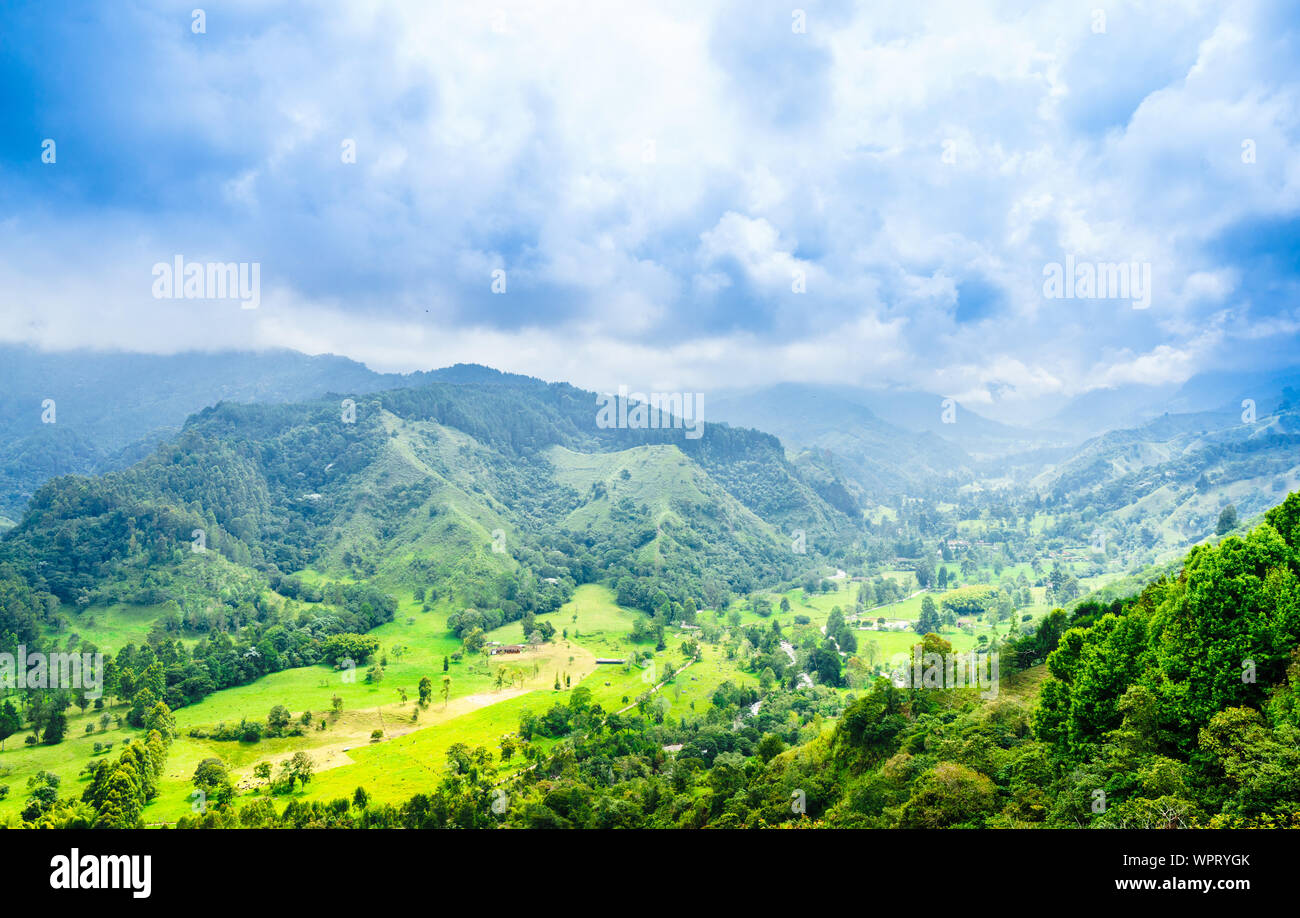View on Lush green landscape in Colombia near the town of Salento, Colombia Stock Photo